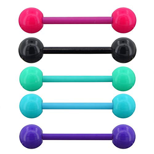 8PCS//Set Mix Stainless Steel Colorful Barbell Tongue Bar Ring Piercing JeAP